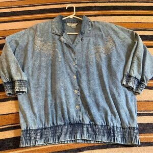 Vintage Jean Denim Jacket Silver Bedazzled Adolfo II Large 80's‎ 90's Western